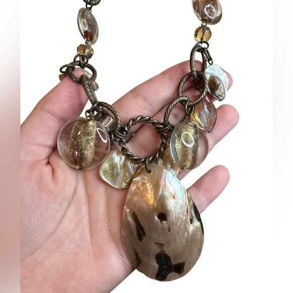 Vintage Chunky Abalone Shell Pendant Leather Cord Necklace - Picture 1 of 6